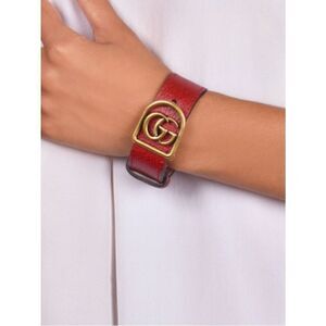 Gucci Marmont Red Leather Cuff Bracelet with Double G Buckle. Authentic.